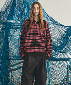 【26AW PRE-ORDER】KASURI ONI Waffle Prime-Over Knit Polo Shirt
