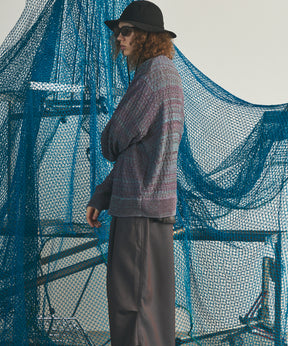 【26AW PRE-ORDER】Sheer Mixed Stripe Prime-Over Crewneck Knit Sweater