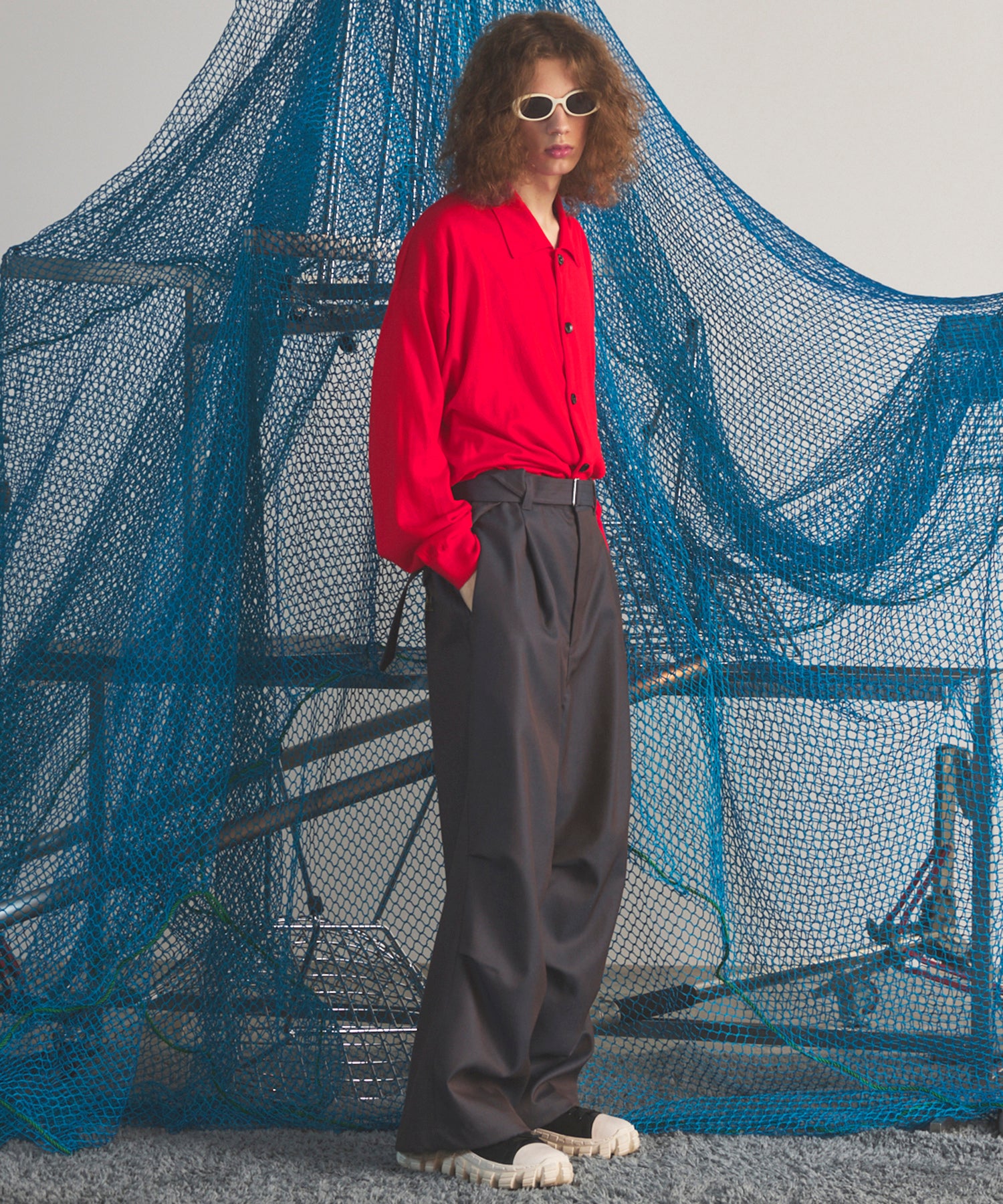 Airy Striped Gabardine Prime-Over Short-sleeved Shirt