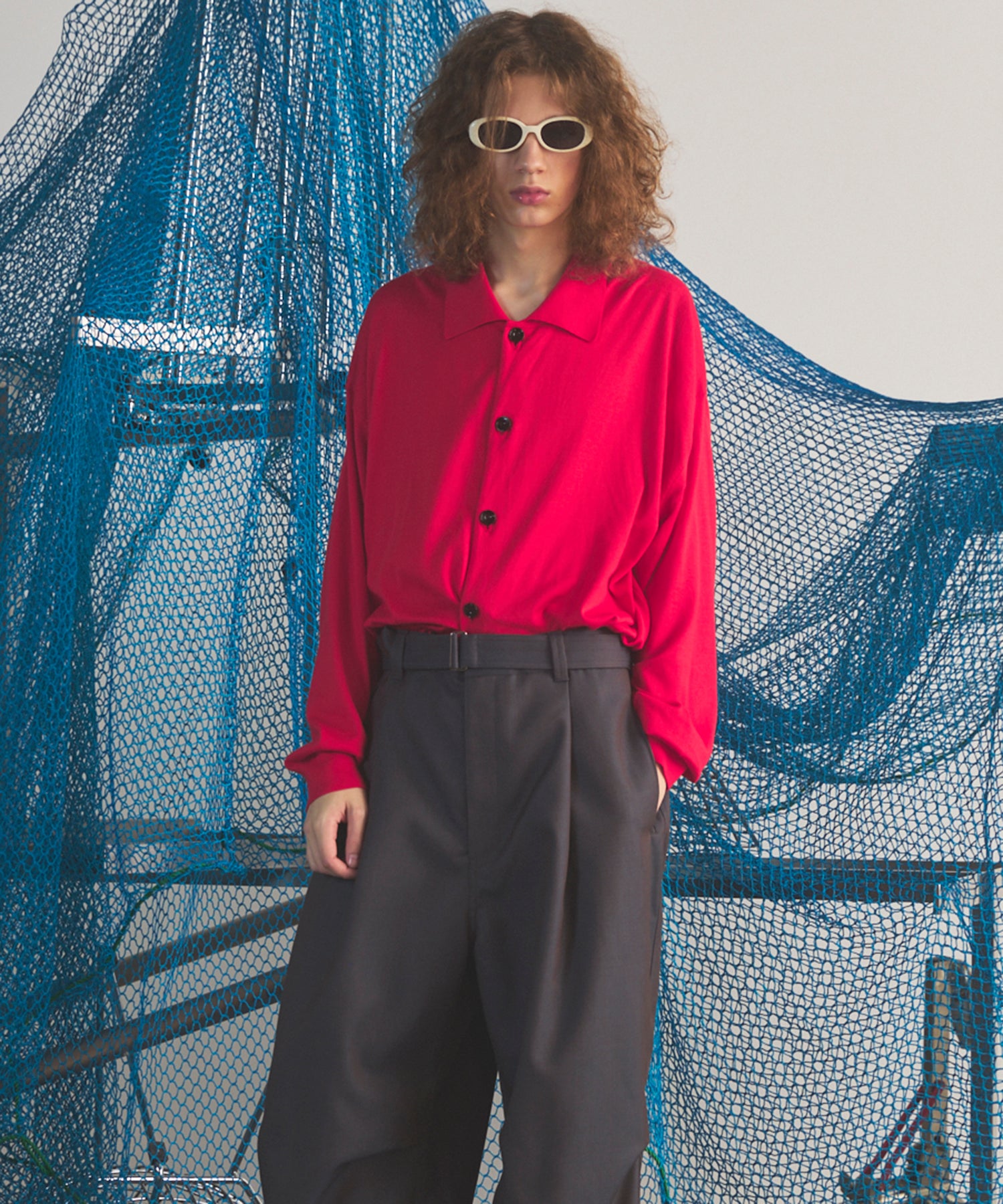 Airy Striped Gabardine Prime-Over Short-sleeved Shirt