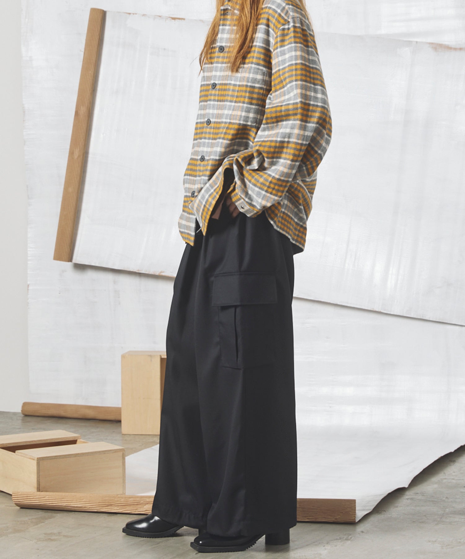 4 Colors Chambray Washable Wool Prime-Wide Cargo Pants