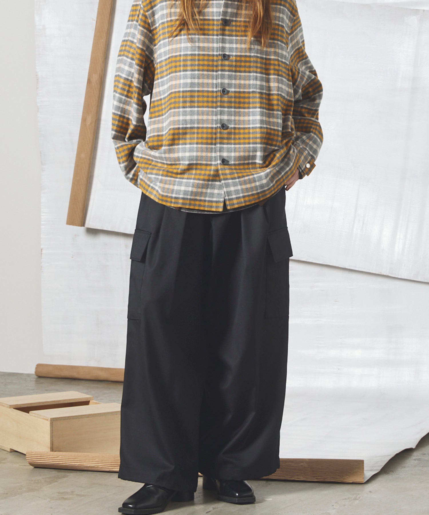 4 Colors Chambray Washable Wool Prime-Wide Cargo Pants