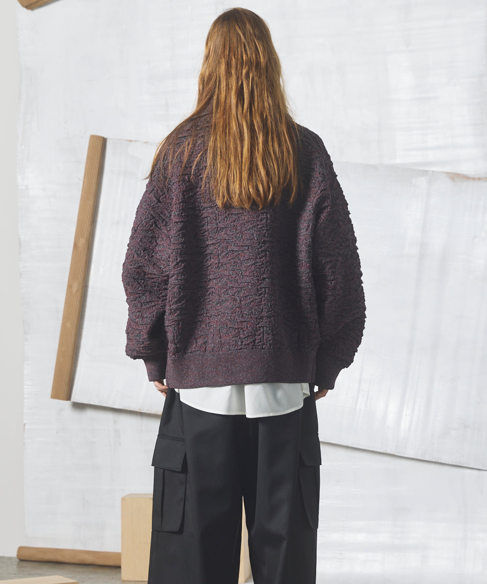 【26AW PRE-ORDER】Melange Random Tucks Prime-Over Collared Knit Cardigan