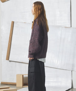 【26AW PRE-ORDER】Melange Random Tucks Prime-Over Collared Knit Cardigan