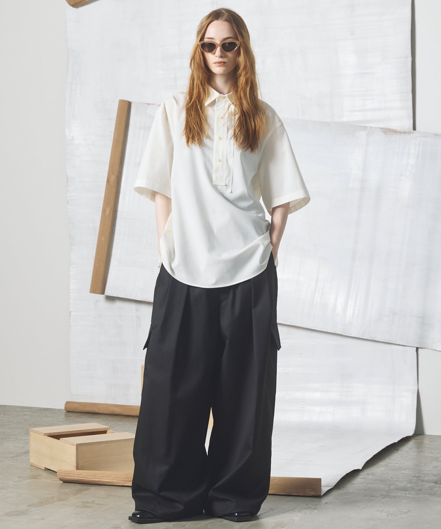 4 Colors Chambray Washable Wool Prime-Wide Cargo Pants