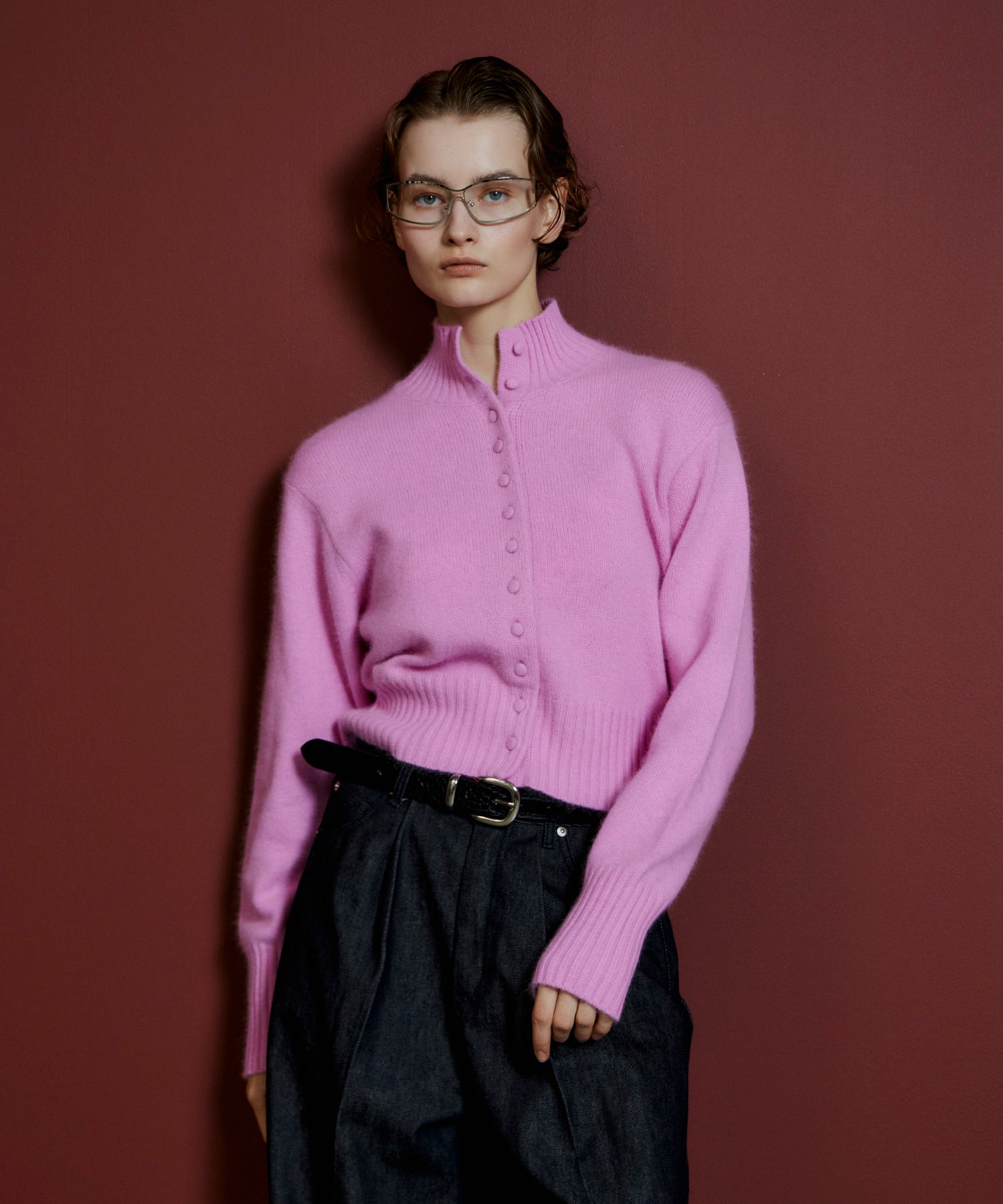 【26AUTUMN PRE-ORDER】Raccoon Blend Stand Collar Cardigan