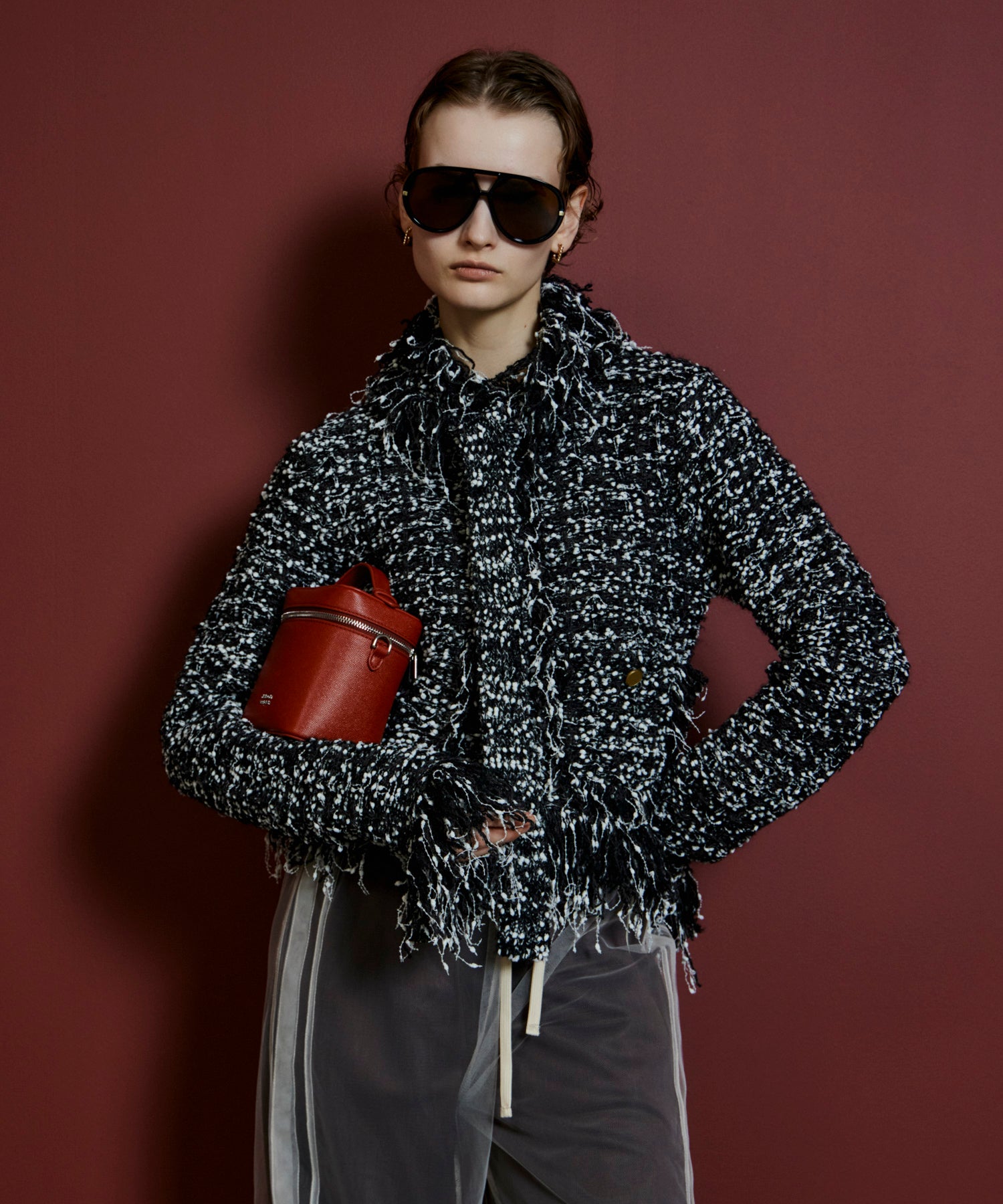 【26AUTUMN PRE-ORDER】Fringe Tweed Knit Cardigan