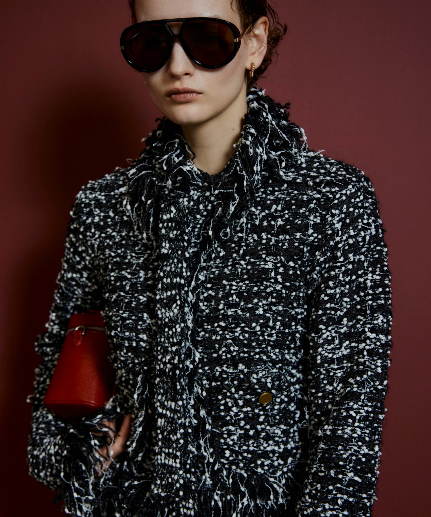 【26AUTUMN PRE-ORDER】Fringe Tweed Knit Cardigan