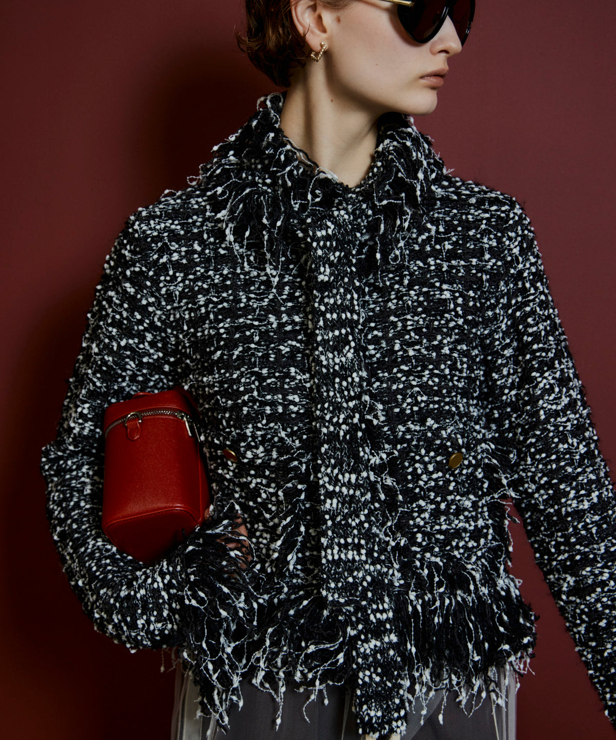 【26AUTUMN PRE-ORDER】Fringe Tweed Knit Cardigan
