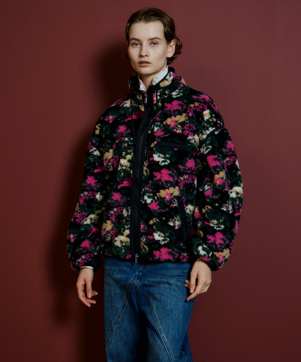 Multi-Fabric Boa Blouson