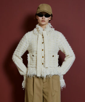 【26AUTUMN PRE-ORDER】Fringe Tweed Knit Cardigan