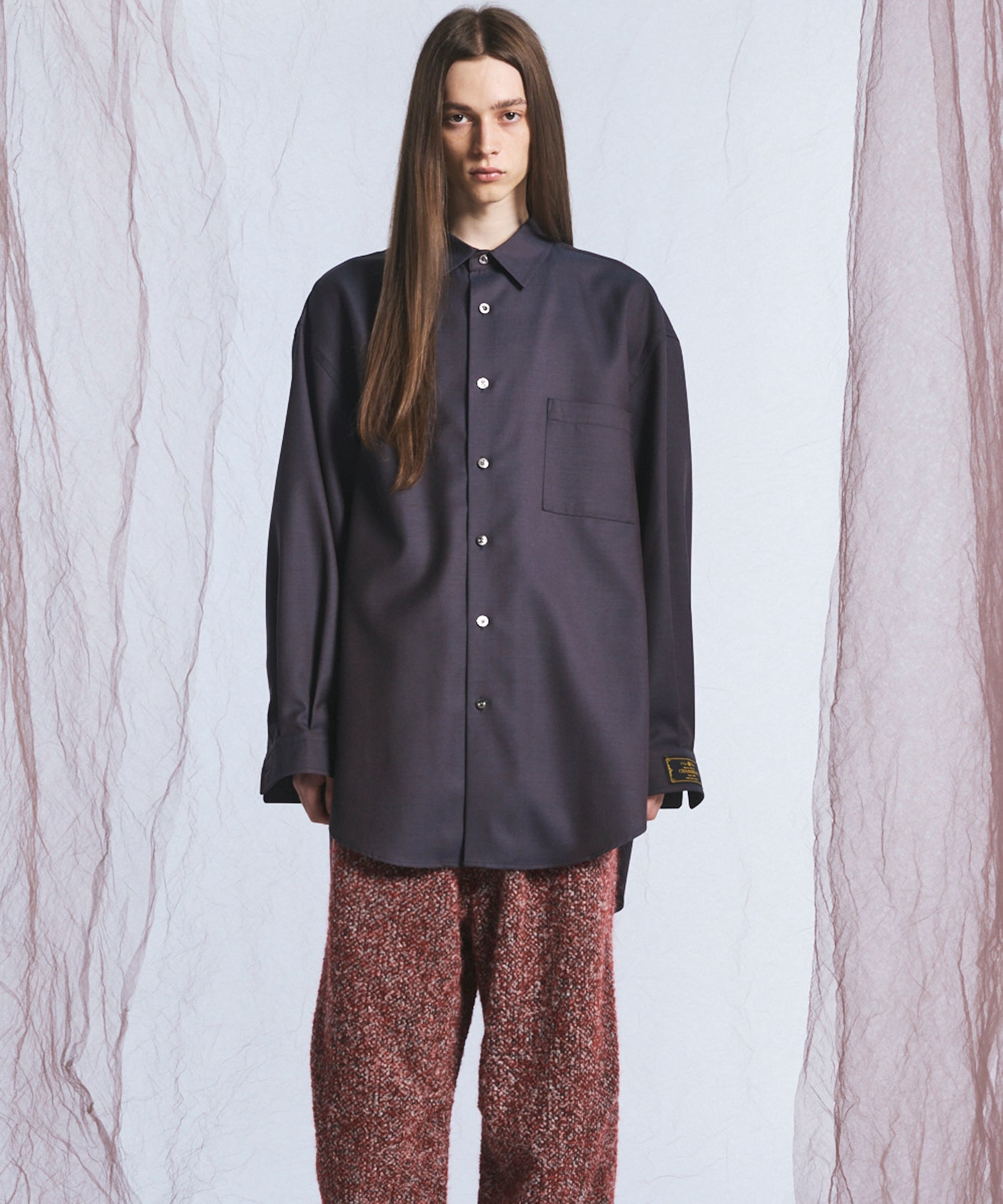 4 Colors Chambray Washable Wool Prime-Over Regular Collar Shirt Coat