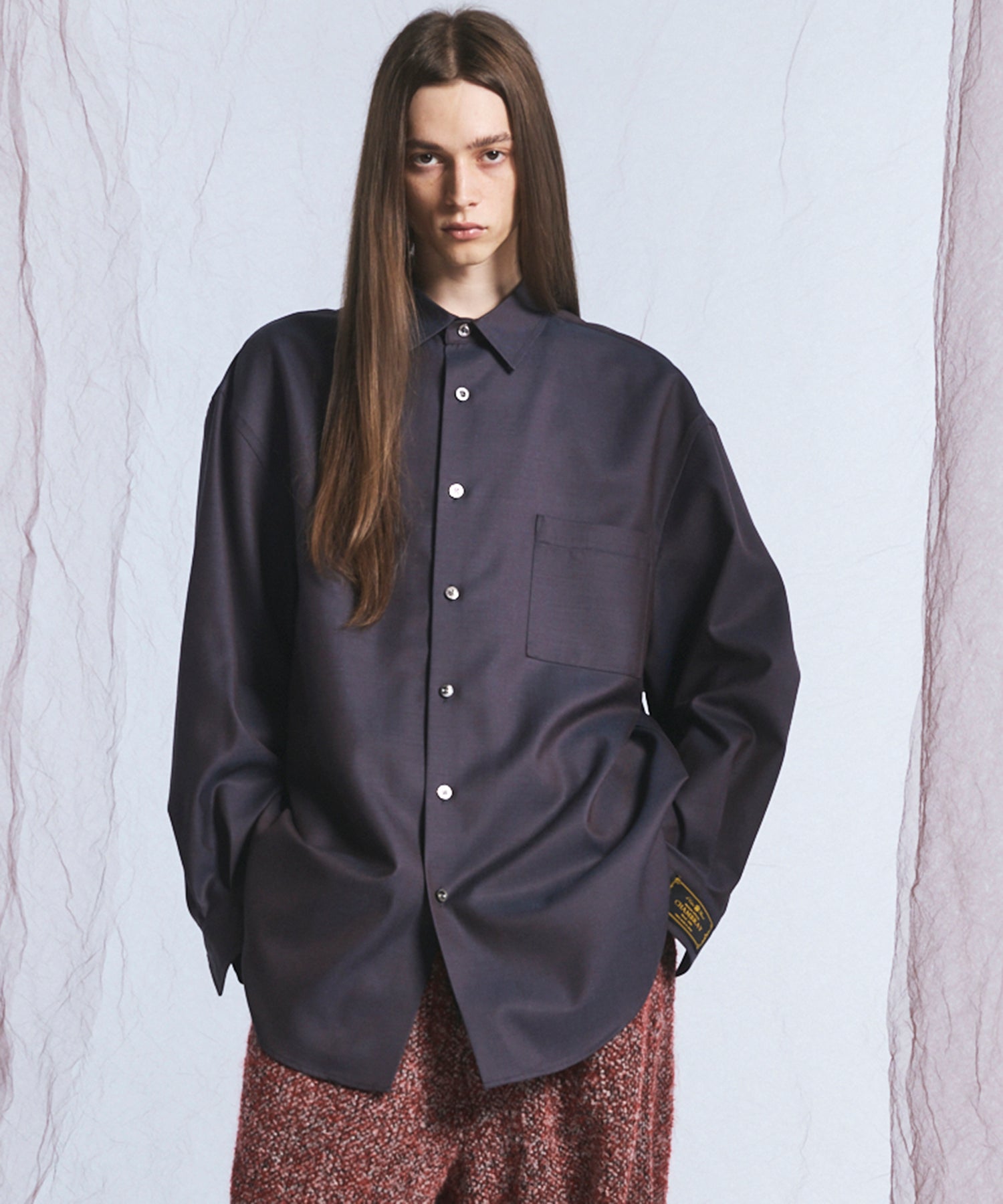 4 Colors Chambray Washable Wool Prime-Over Regular Collar Shirt Coat