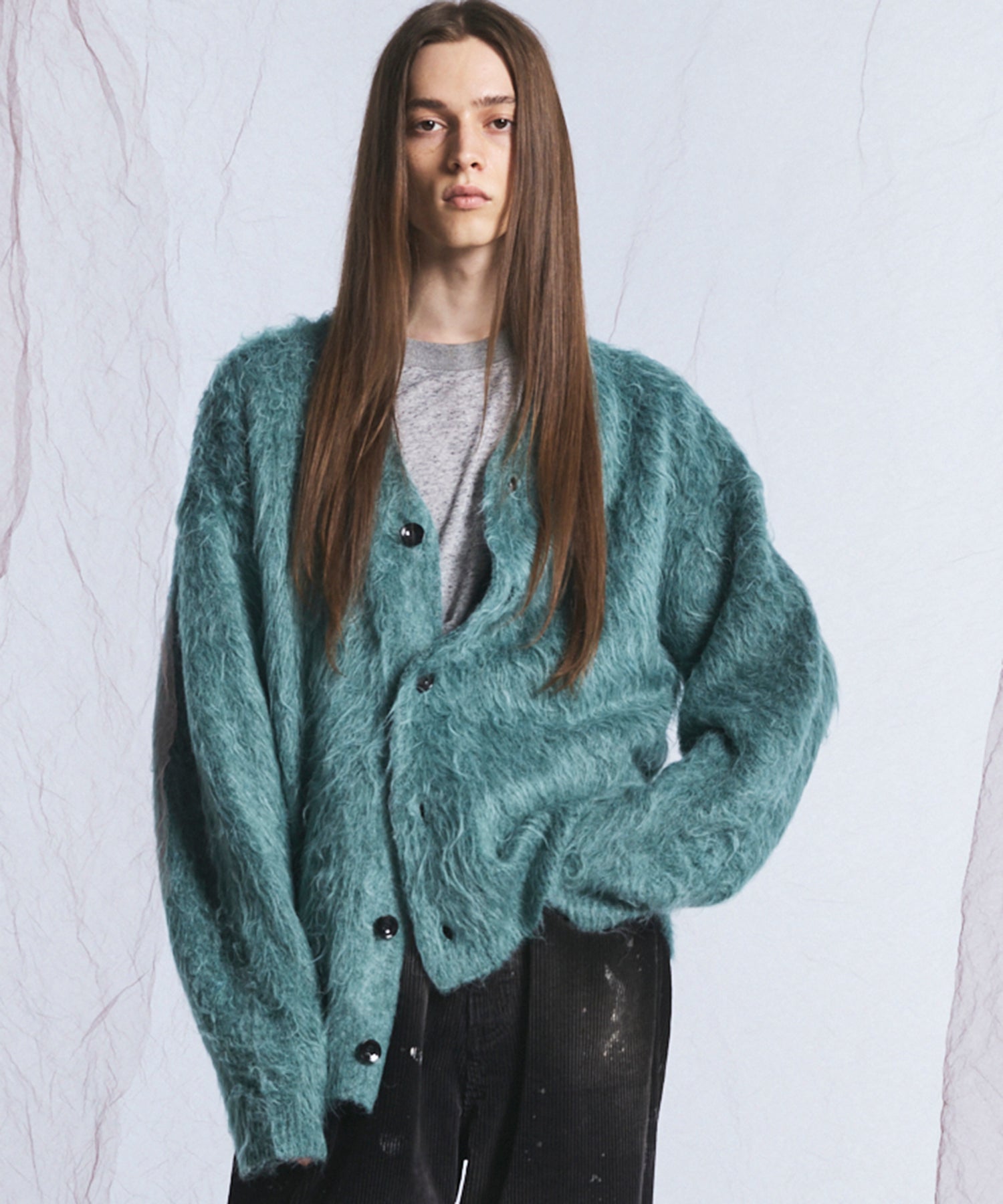 【26AW PRE-ORDER】シャギーニットプライムオーバーYネックカーディガン