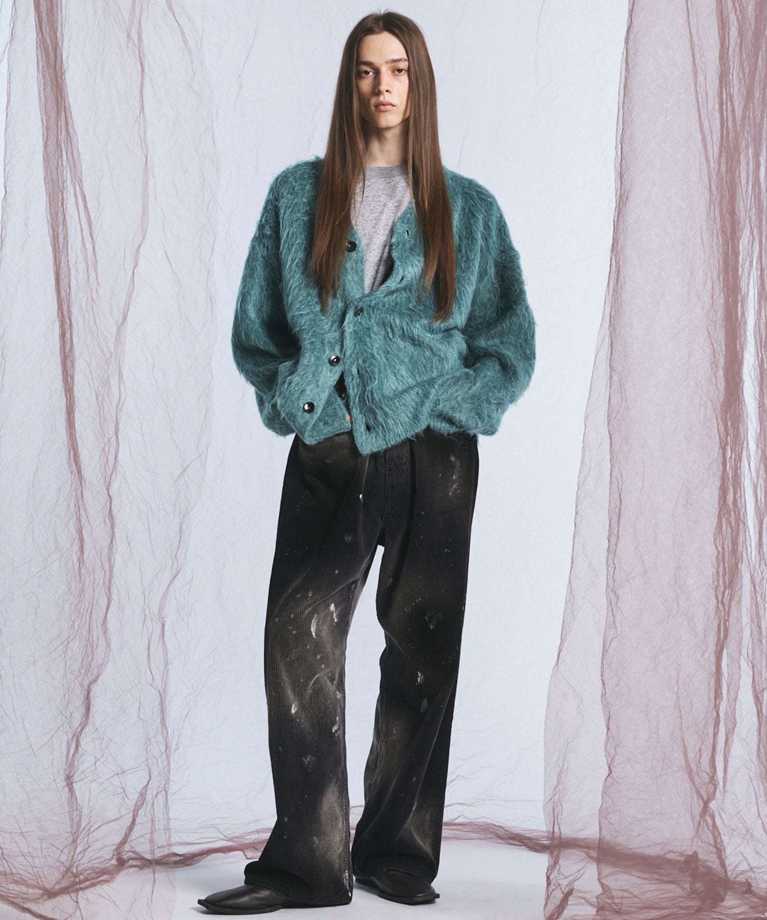 【26AW PRE-ORDER】シャギーニットプライムオーバーYネックカーディガン