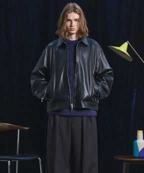 【26AW PRE-ORDER】Sheep Leather Prime-Over Single Riders Collared Jacket