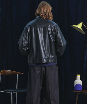 【26AW PRE-ORDER】Sheep Leather Prime-Over Single Riders Collared Jacket