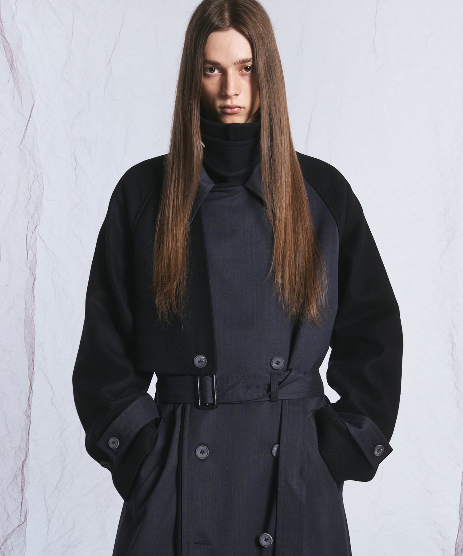 [26AW PRE-ORDER] Sheep leather melton combination prime over half coat
