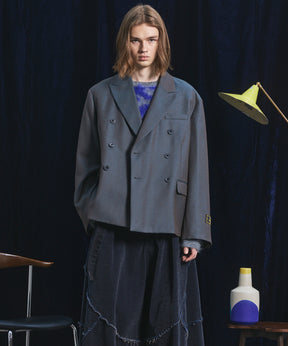 4 Colors Chambray Washable Wool Prime-Over Peaked Lapel Double Breasted Jacket