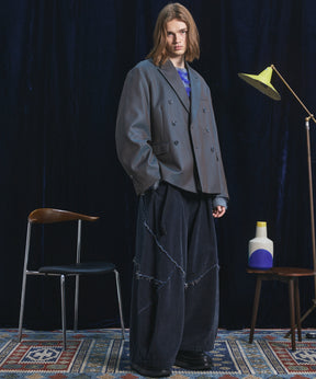 4 Colors Chambray Washable Wool Prime-Over Peaked Lapel Double Breasted Jacket