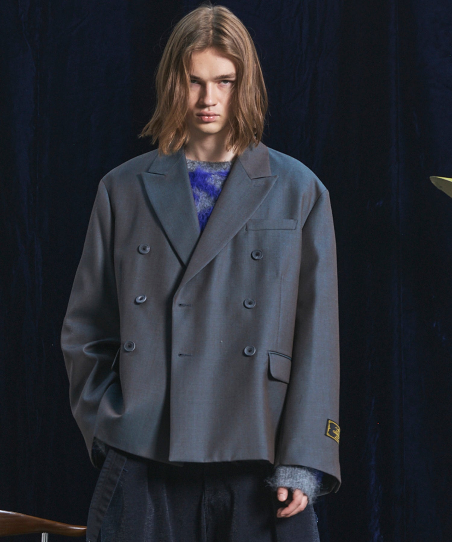 4 Colors Chambray Washable Wool Prime-Over Peaked Lapel Double Breasted Jacket