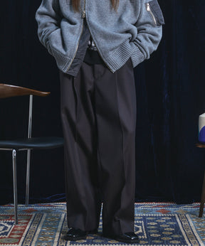 4 Colors Chambray Washable Wool Prime-Wide One Tuck Wide Pants