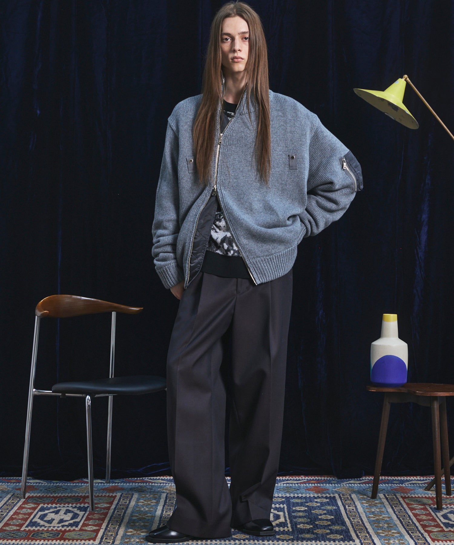 4 Colors Chambray Washable Wool Prime-Wide One Tuck Wide Pants