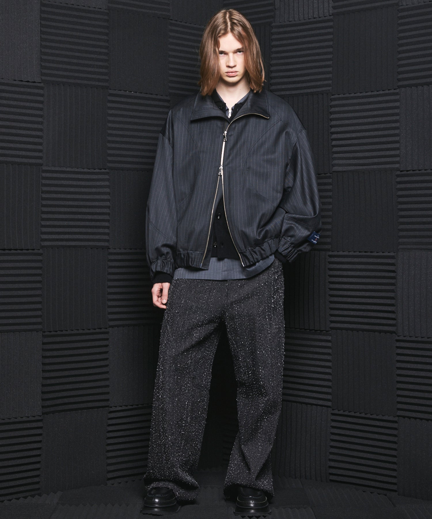 【26SS PRE-ORDER】T/W Sheer Stripe Prime-Over Half-Zip Pullover Shirt