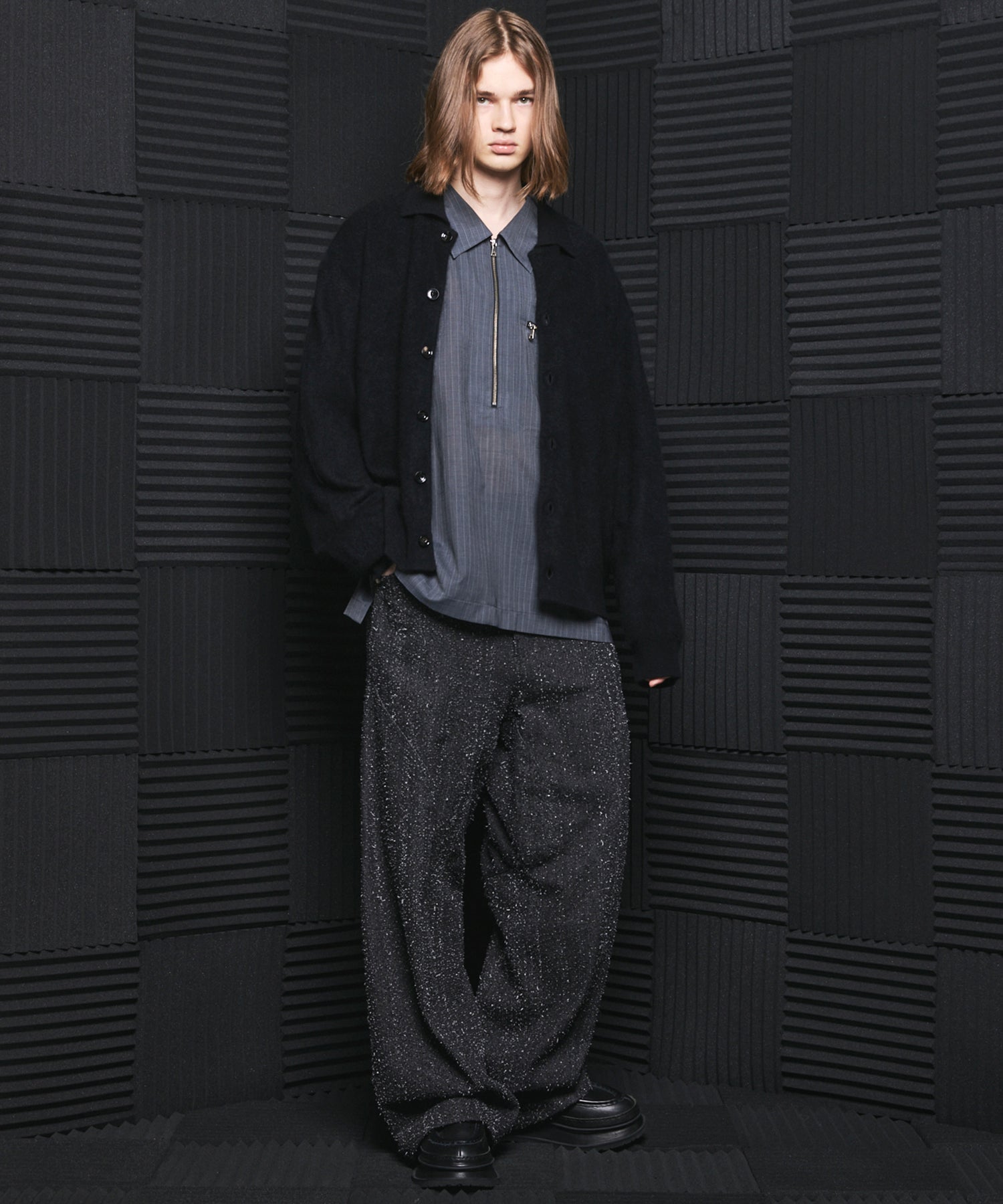 【26SS PRE-ORDER】T/W Sheer Stripe Prime-Over Half-Zip Pullover Shirt