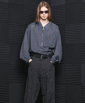 【26SS PRE-ORDER】T/W Sheer Stripe Prime-Over Half-Zip Pullover Shirt