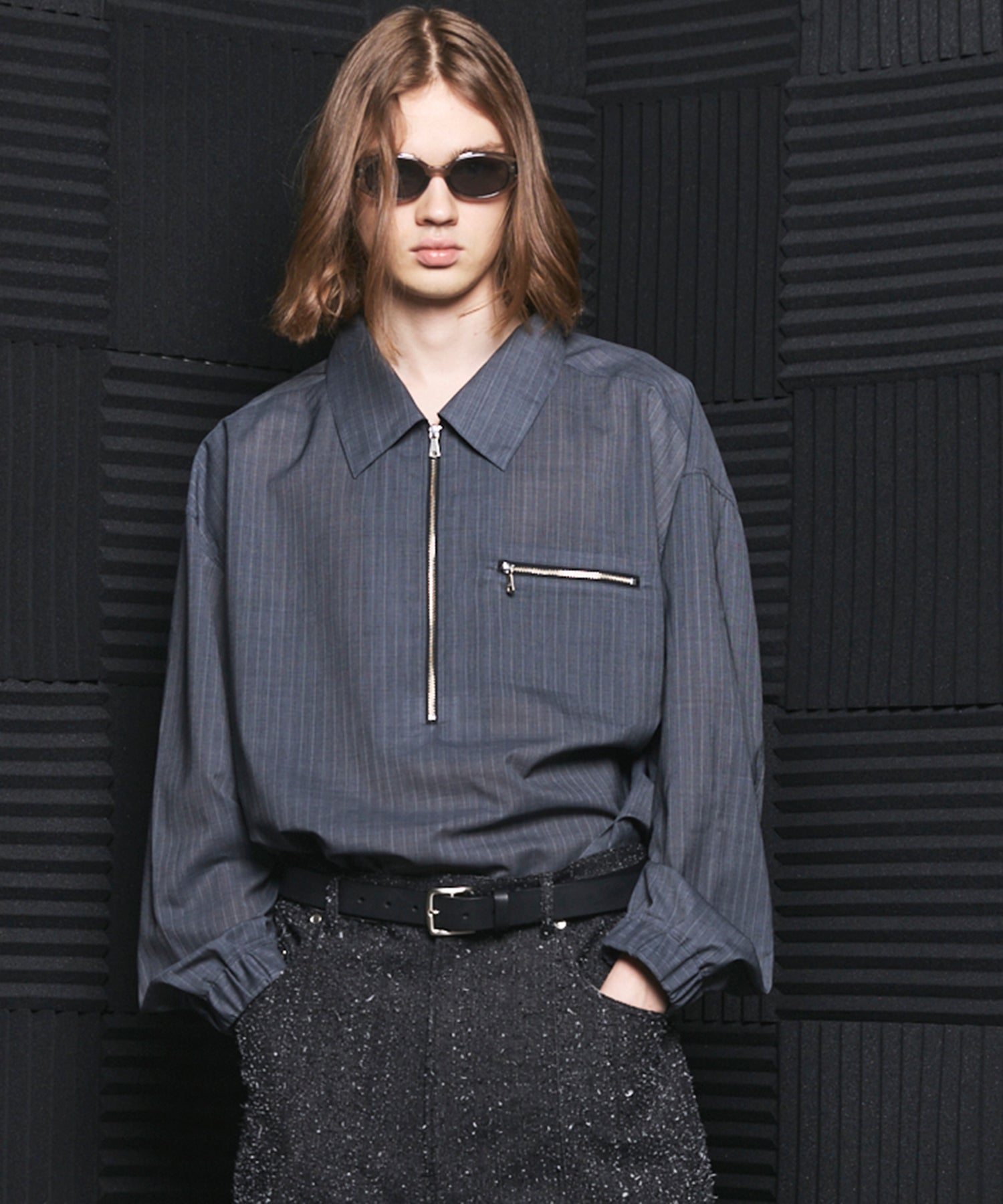 【26SS PRE-ORDER】T/W Sheer Stripe Prime-Over Half-Zip Pullover Shirt