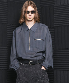 【26SS PRE-ORDER】T/W Sheer Stripe Prime-Over Half-Zip Pullover Shirt