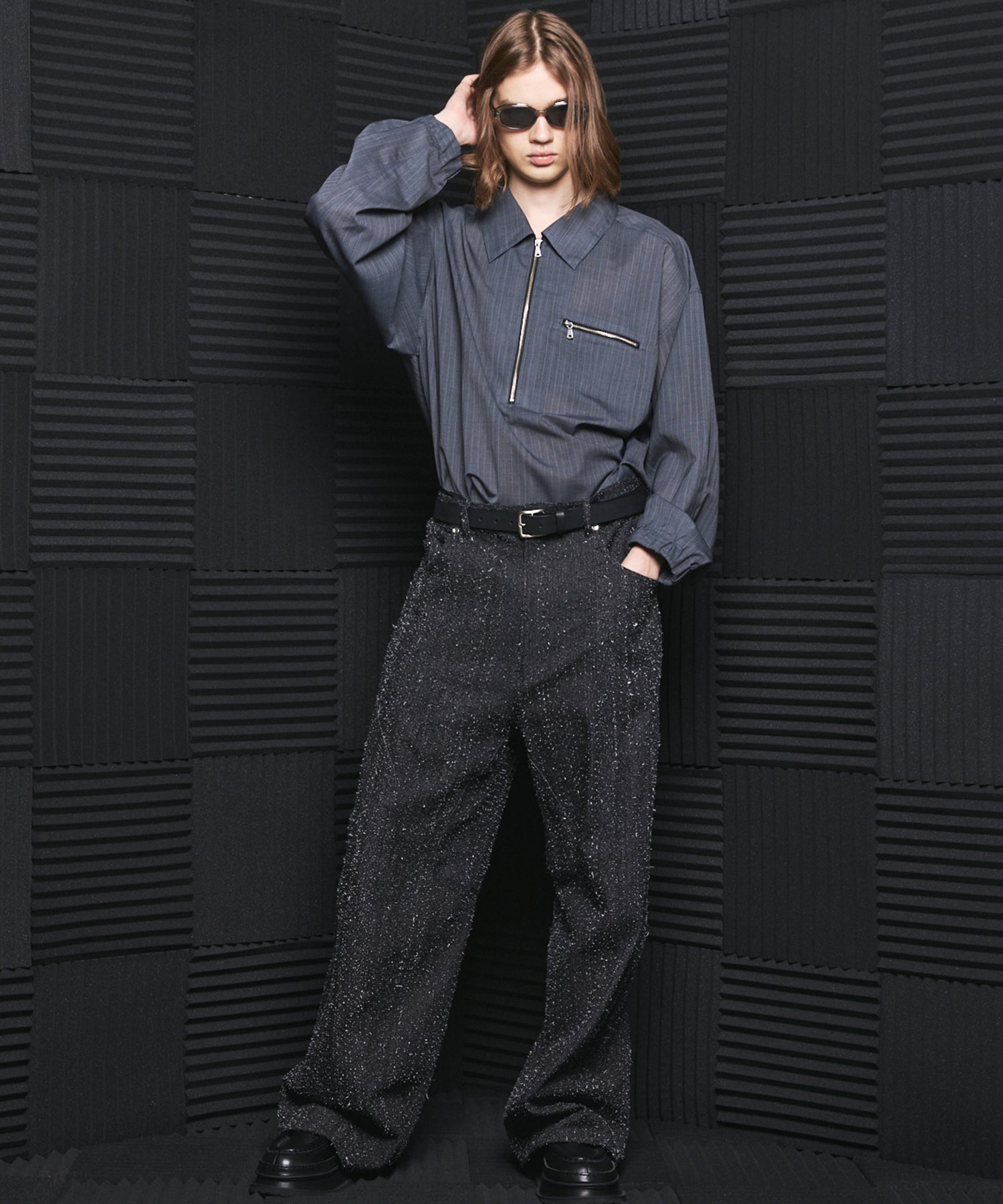 【26SS PRE-ORDER】T/W Sheer Stripe Prime-Over Half-Zip Pullover Shirt