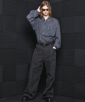 【26SS PRE-ORDER】T/W Sheer Stripe Prime-Over Half-Zip Pullover Shirt