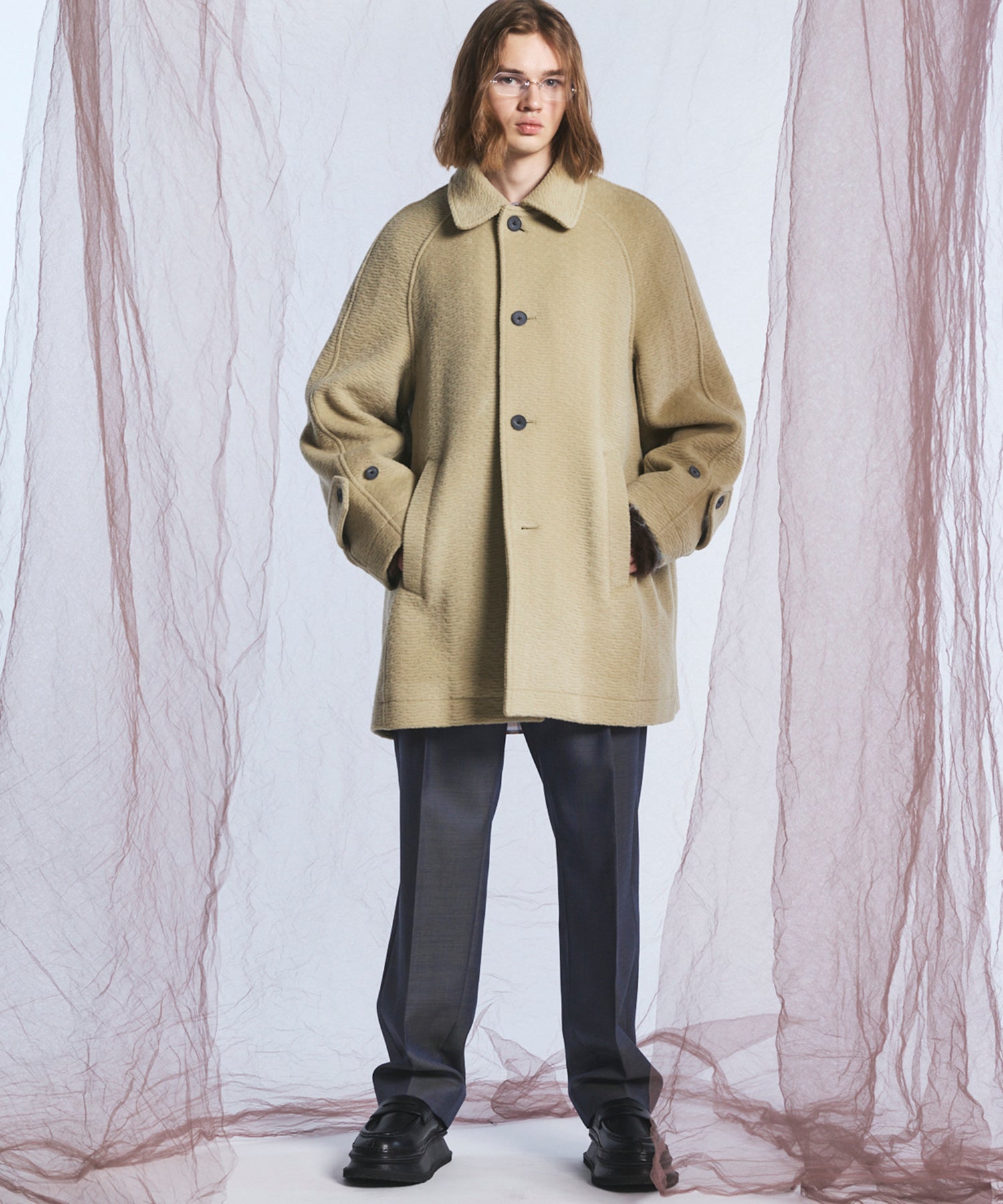 【26AW PRE-ORDER】【イタリアンデッドストックファブリック】プライムオーバーラグランスリーブハーフコート