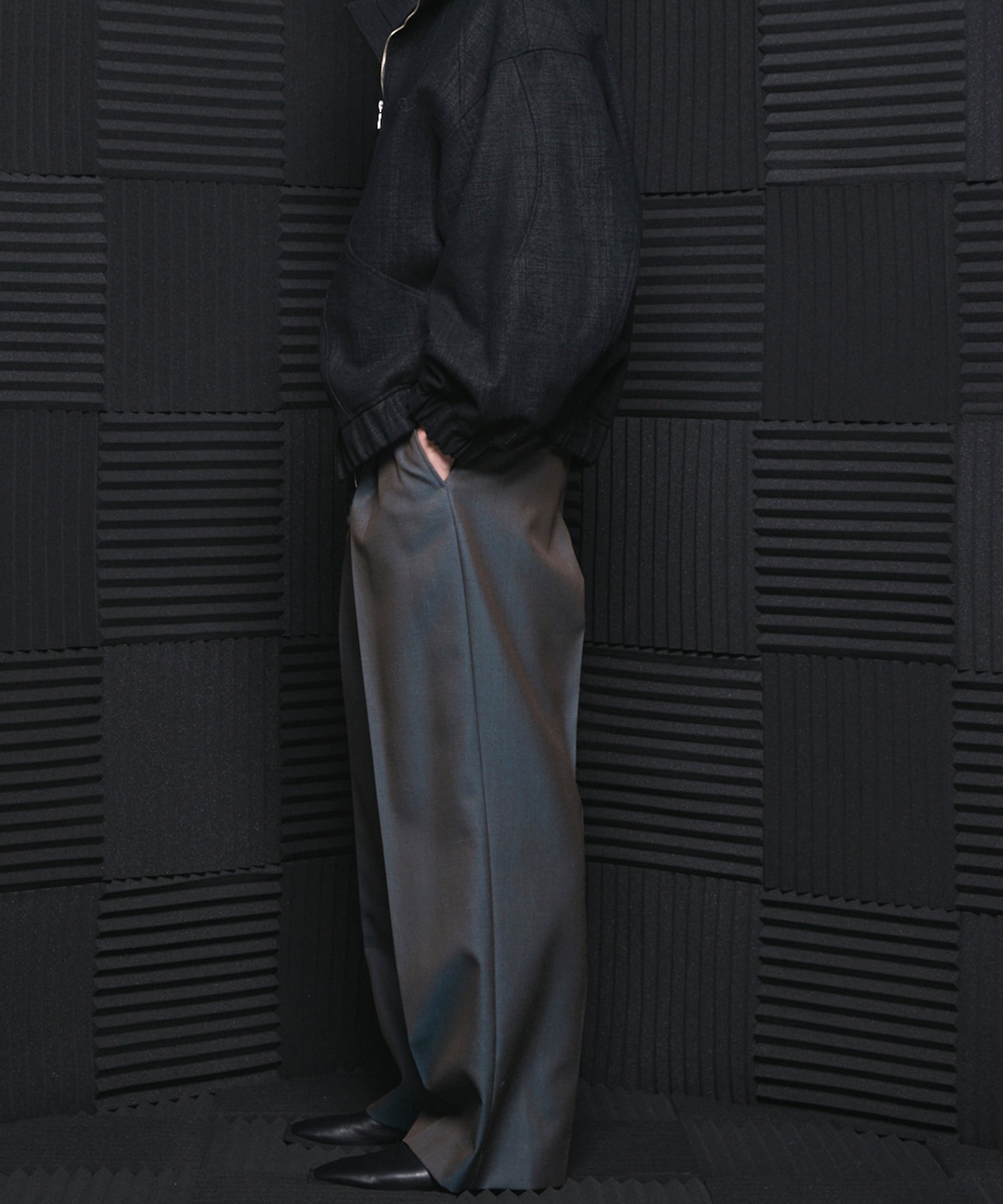 4 Colors Chambray Washable Wool Prime-Wide One Tuck Wide Pants