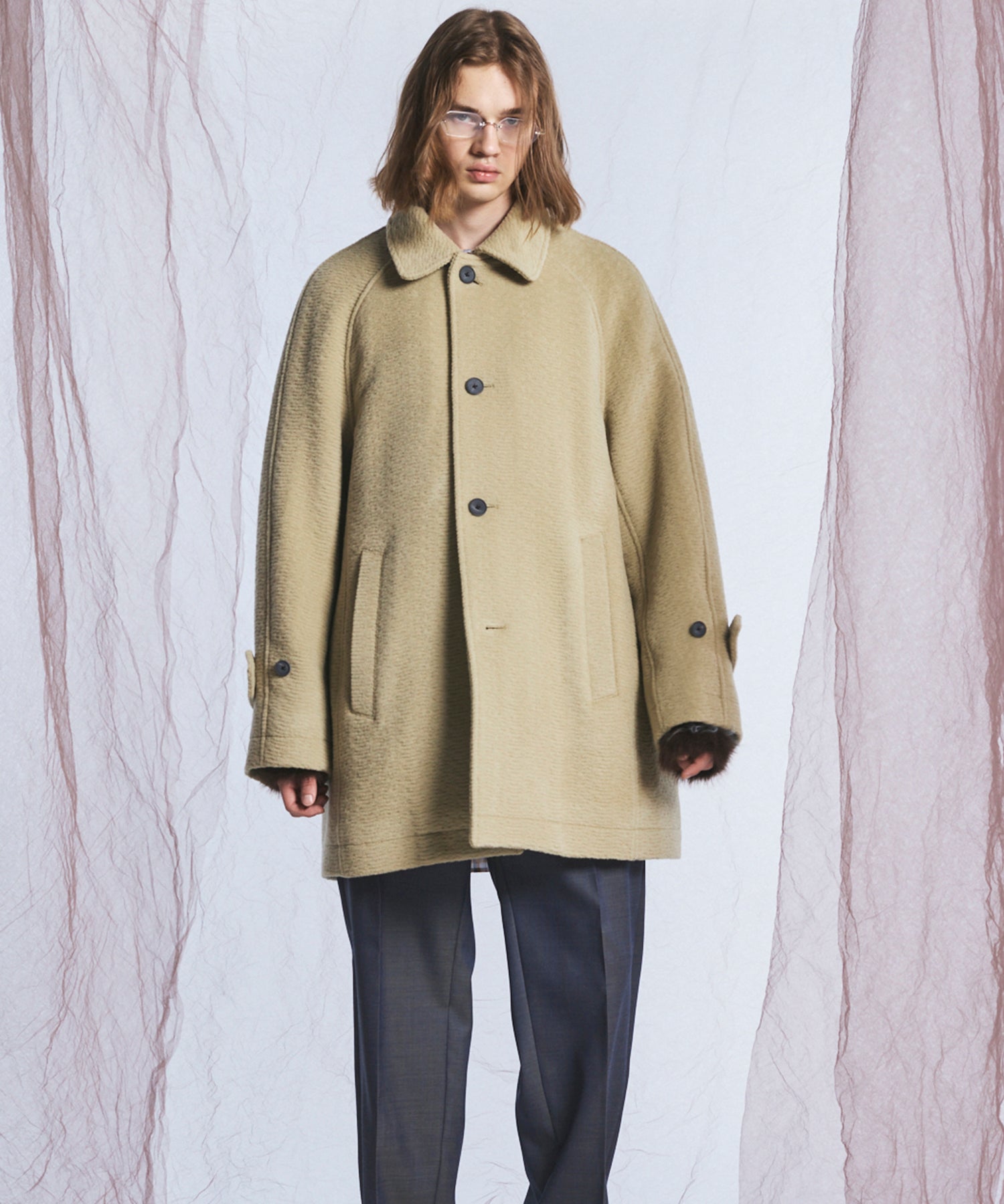 【26AW PRE-ORDER】【イタリアンデッドストックファブリック】プライムオーバーラグランスリーブハーフコート