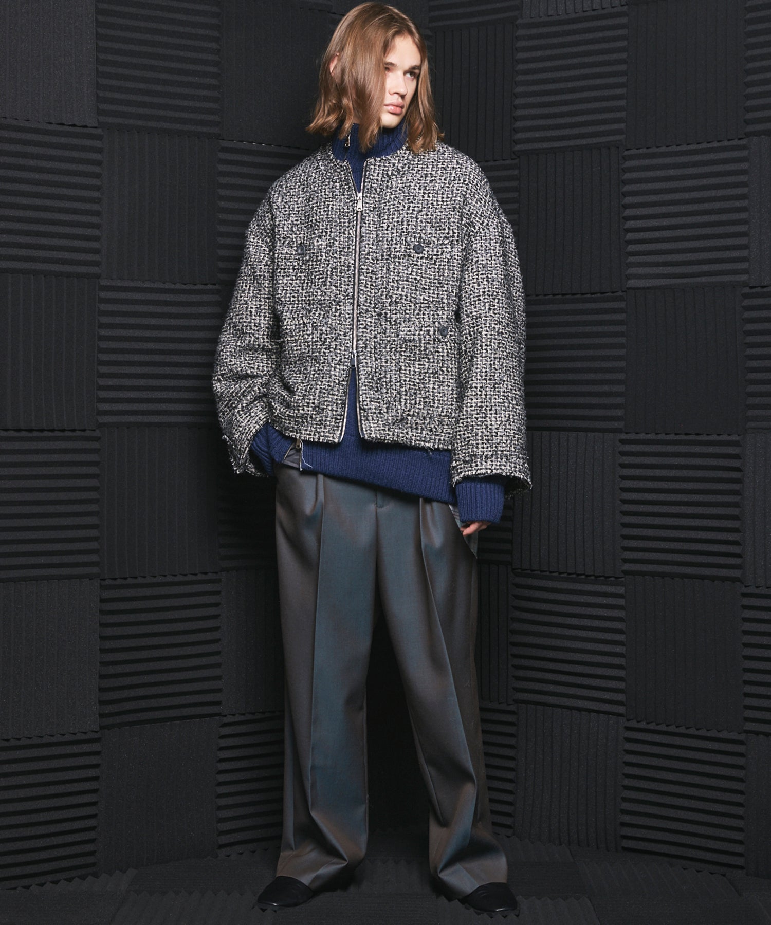 4 Colors Chambray Washable Wool Prime-Wide One Tuck Wide Pants