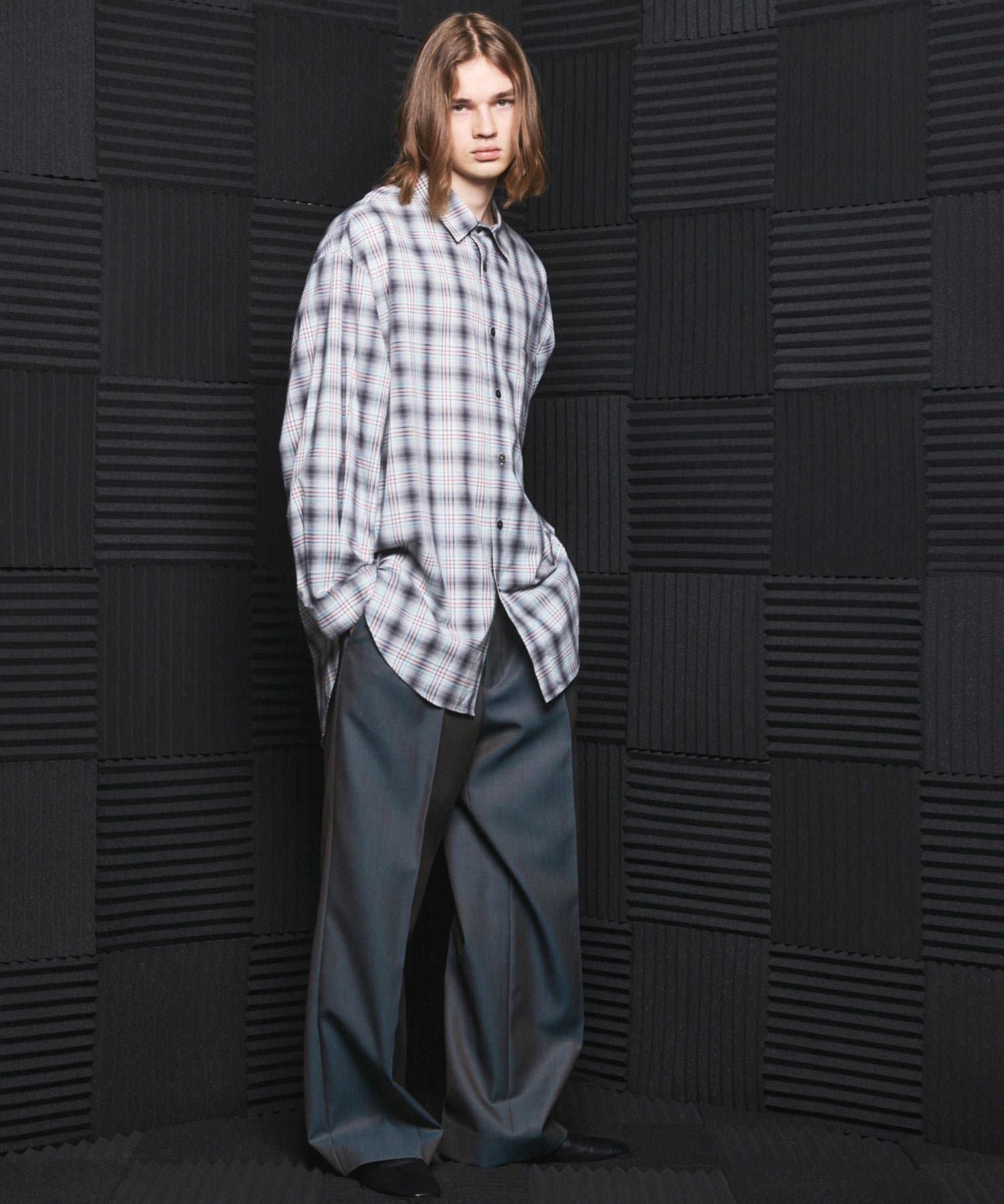 4 Colors Chambray Washable Wool Prime-Wide One Tuck Wide Pants