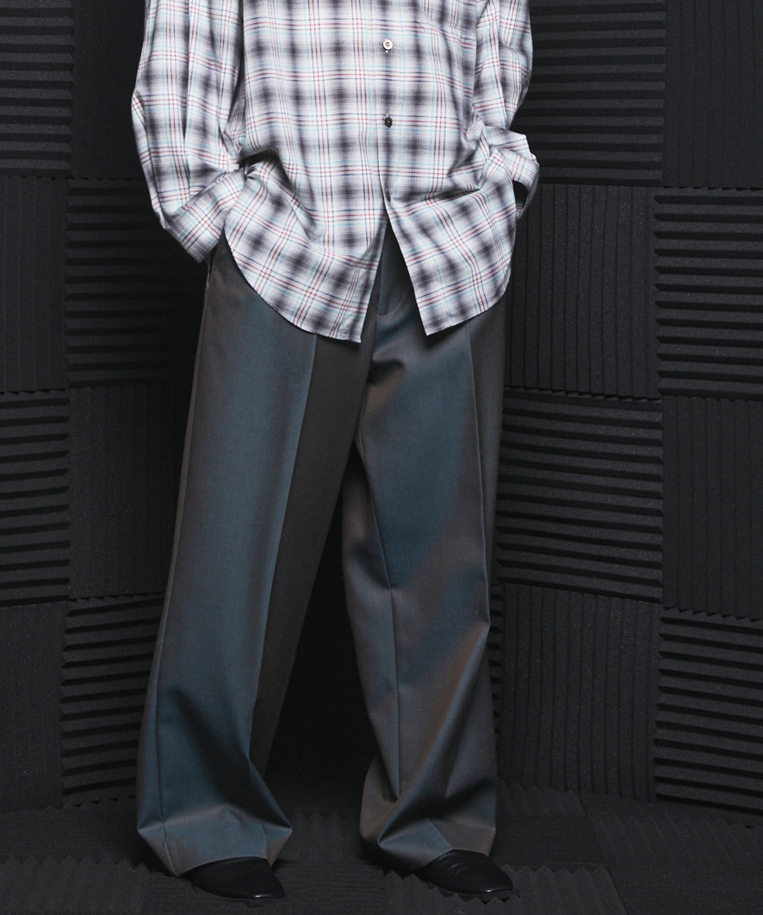 4 Colors Chambray Washable Wool Prime-Wide One Tuck Wide Pants