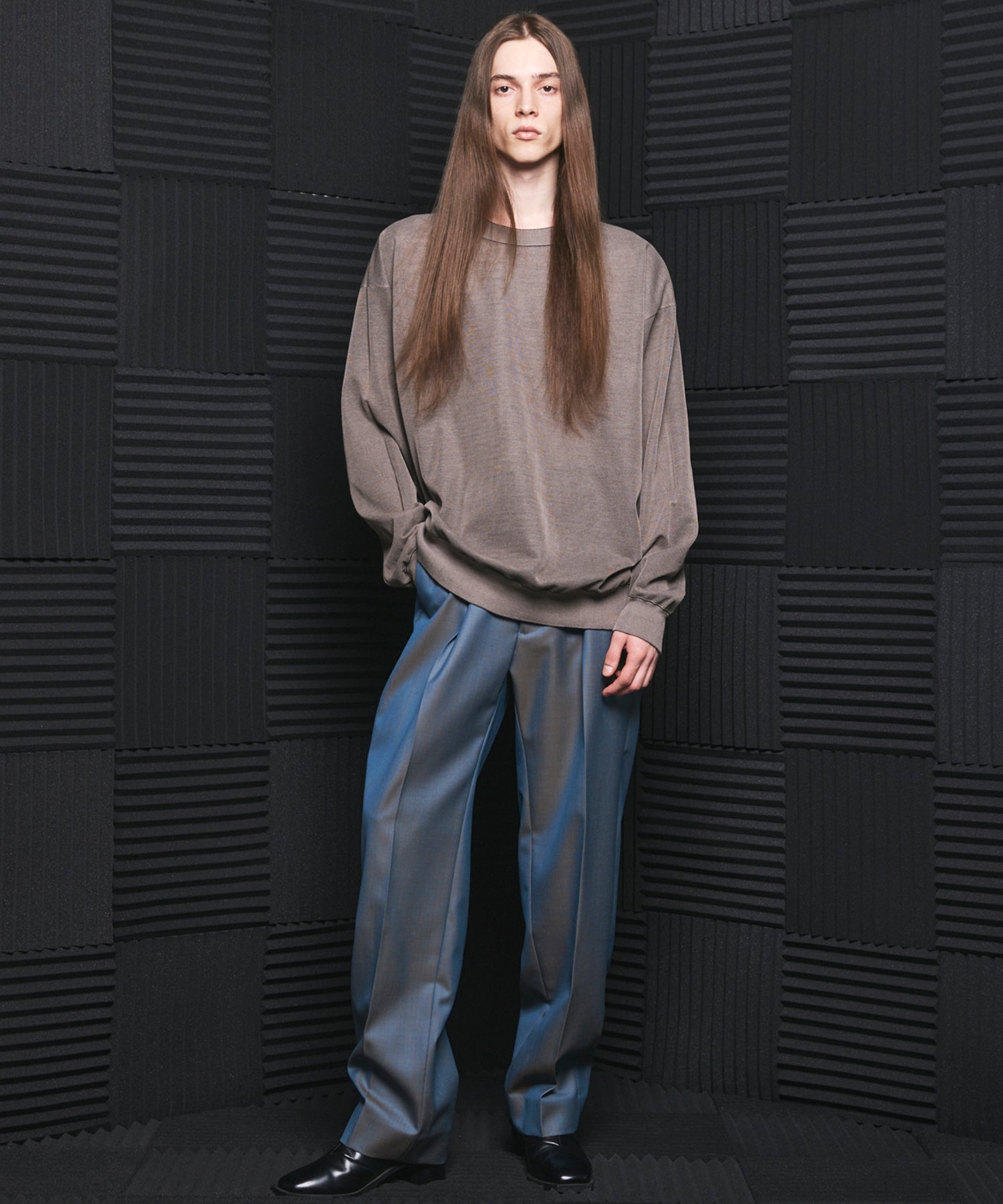 4 Colors Chambray Washable Wool One Tuck Straight Pants