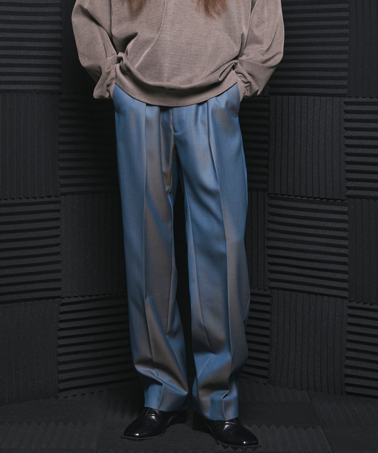 4 Colors Chambray Washable Wool One Tuck Straight Pants