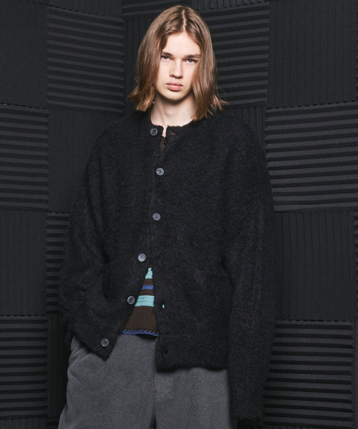 【26AW PRE-ORDER】メランジブークレーニットプライムオーバークルーネックカーディガン
