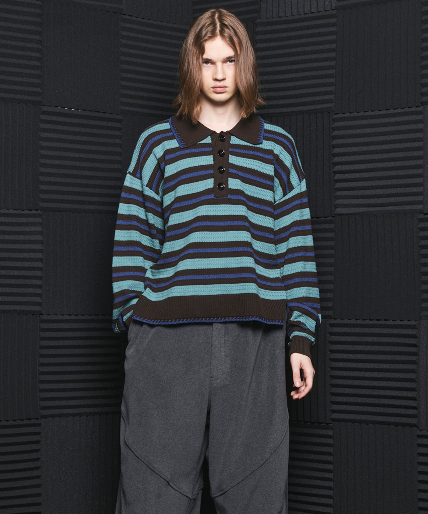 Airy Striped Gabardine Prime-Over Short-sleeved Shirt