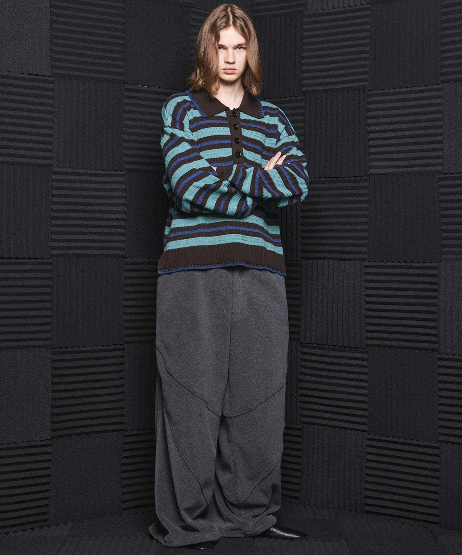 Airy Striped Gabardine Prime-Over Short-sleeved Shirt