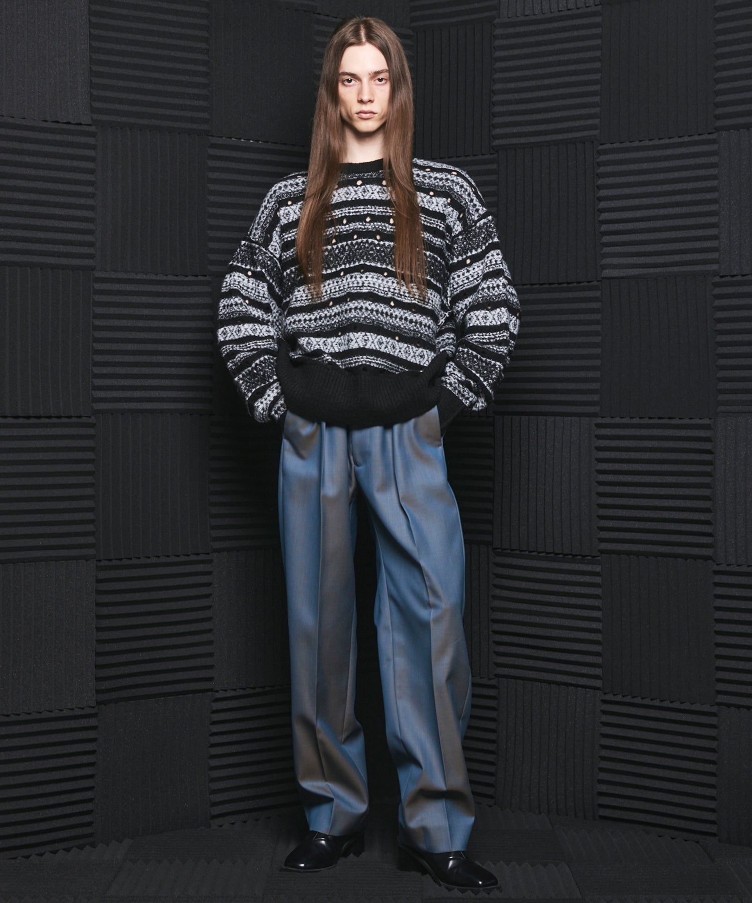 4 Colors Chambray Washable Wool One Tuck Straight Pants