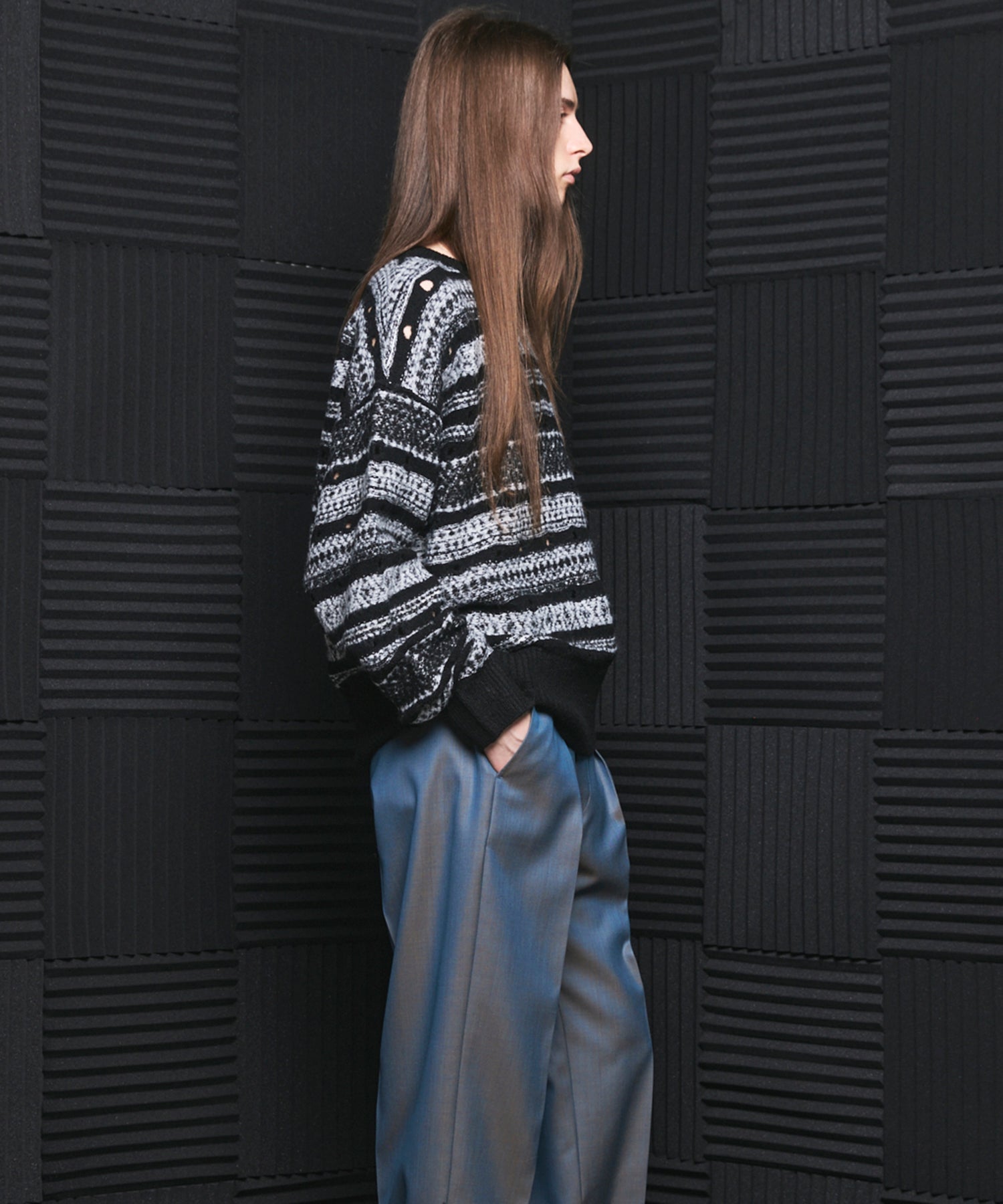 【26AW PRE-ORDER】Fair Isle Border Prime-Over Crew Neck Sweater
