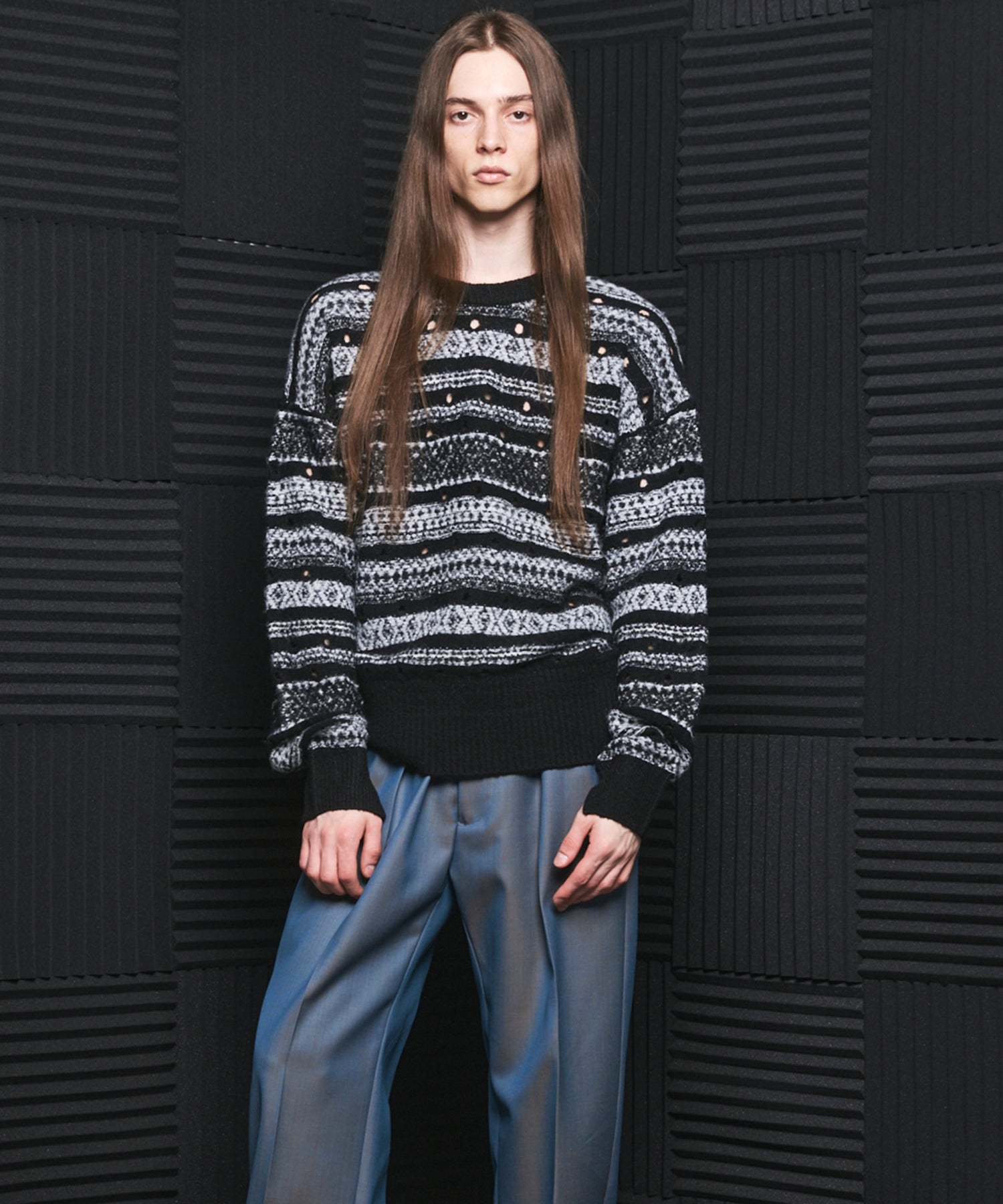 【26AW PRE-ORDER】Fair Isle Border Prime-Over Crew Neck Sweater