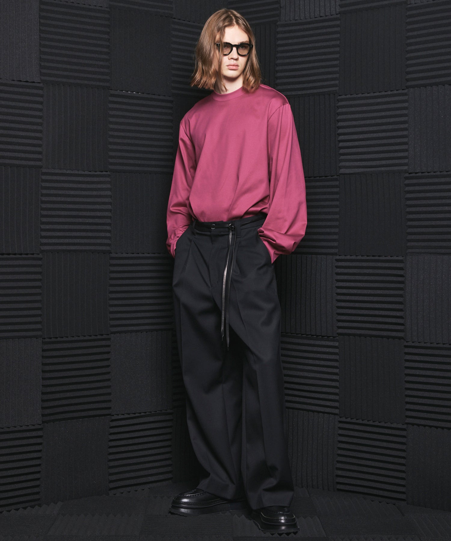 4 Colors Chambray Washable Wool Prime-Wide One Tuck Wide Pants
