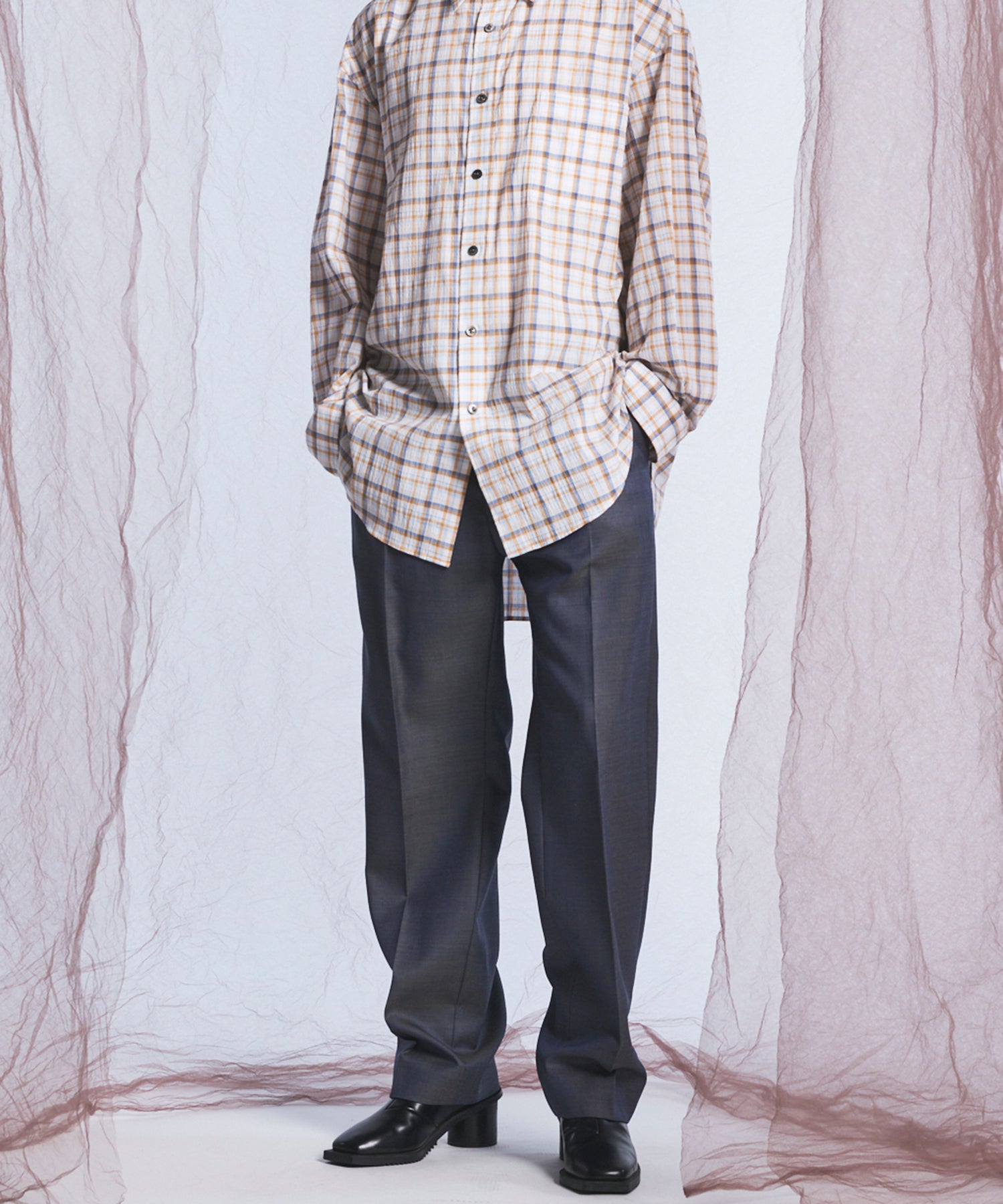 4 Colors Chambray Washable Wool One Tuck Straight Pants